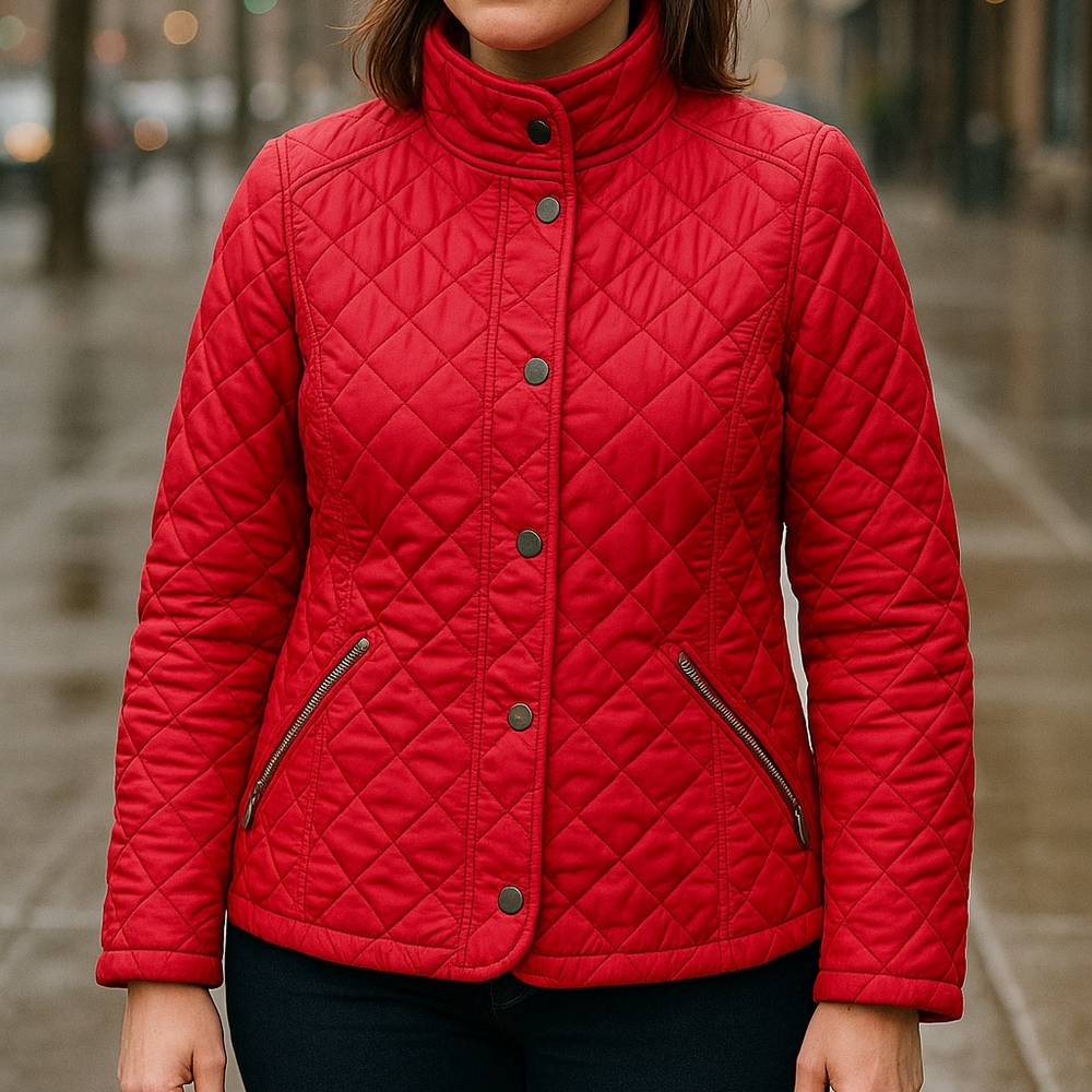 Vibrant Red Quilted Puffer Jacket Lightweight Design